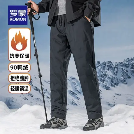 罗蒙男士时尚外穿羽绒裤2025冬季新款松紧腰抽绳保暖直筒长裤子男商品大图