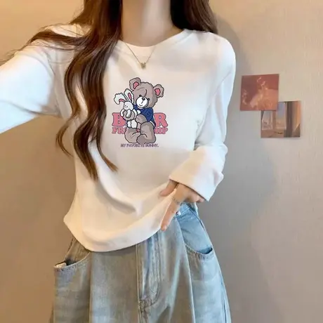 磨毛德绒正肩内搭T恤女2025新款秋冬显瘦短款加绒长袖打底衫上衣商品大图