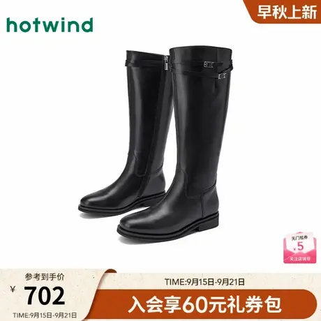 热风黑色长筒靴女2025年冬季新款复古显瘦高筒骑士靴低跟长靴子商品大图