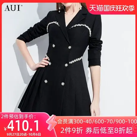 AUI别致设计感小个子黑色西装外套女2023春秋新款高级小众西服裙图片