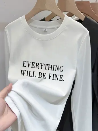 白色仿棉德绒内搭打底衫女2023新款秋冬季美式加绒长袖t恤上衣服商品大图