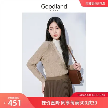 音儿美地女装2022冬季新款撞色格纹爱心提花针织衫商品大图