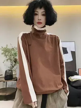 2023秋冬新款内搭外穿高领双面德绒打底衫女宽松百搭显瘦上衣女潮商品大图