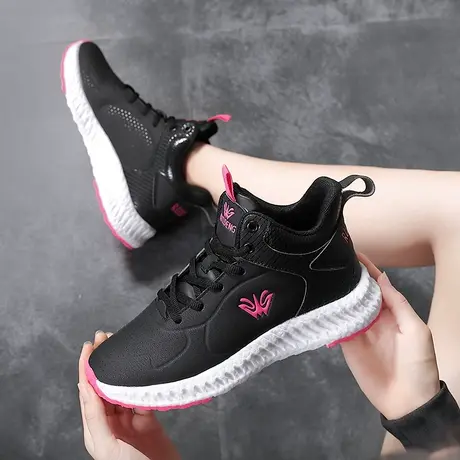 鞋子女高帮鞋加绒2024年新款皮面春季女鞋学生鞋潮休闲运动鞋商品大图