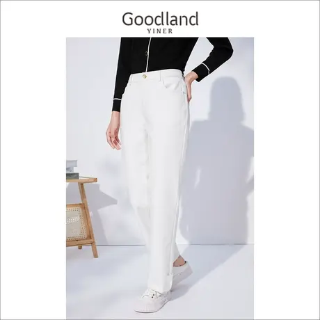 *Goodland美地女装冬季高腰修身直筒阔腿牛仔裤商品大图