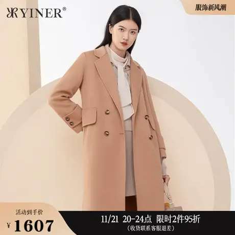 YINER音儿女装冬季中长款纯羊毛双面呢大衣商品大图