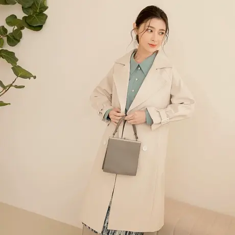 桔熊秋冬季通勤气质纯色厚雪纺翻领风衣外套女胖妹妹大码EA3428图片