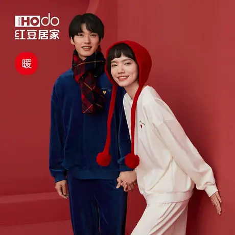 红豆居家【暖暖绒】情侣睡衣女款海岛绒外穿套头圣诞男士家居服冬商品大图