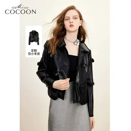 MISSCOCOON美式复古PU皮夹克女2023秋季新款仿羊皮机车皮衣外套冬图片