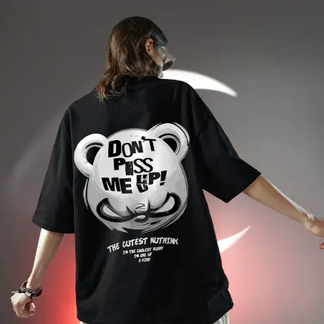 Nuthink美式高街中性风小熊短袖T恤男夏季潮牌oversize大码半截袖商品大图