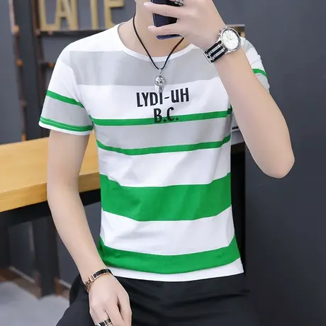 夏季薄款男士短袖T恤半袖条纹体恤冰丝夏装上衣服男生潮流夏天T恤商品大图