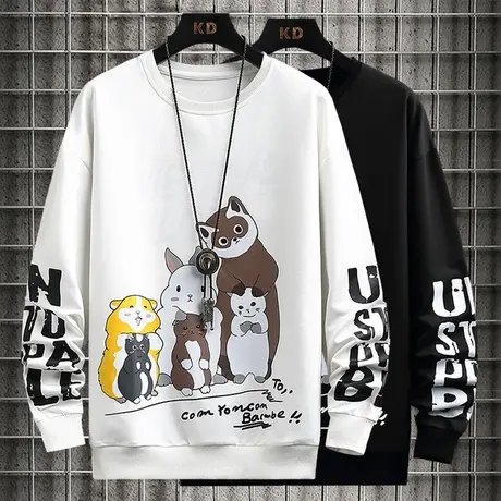 男士t恤长袖宽松潮流圆领卫衣男春秋款潮牌印花秋衣青少年上衣服商品大图