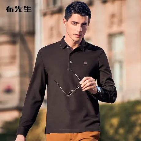 MrBu布先生轻奢皮标翻领长袖T恤春秋新款亲肤透气纯棉上衣BT11905商品大图