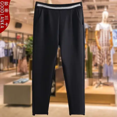 中年胖妈妈冬季加绒休闲裤宽松洋气大码妈妈装直筒弹力保暖烟管裤商品大图