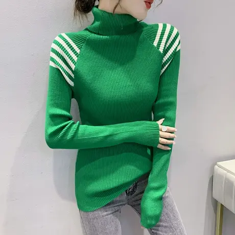 加厚高领毛衣女秋冬洋气撞色堆堆领打底针织衫女长袖紧身内搭上衣商品大图