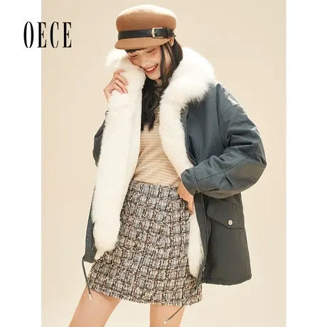 Oec皮草大衣秋冬新款加厚派克服大毛领中长款气质外套图片