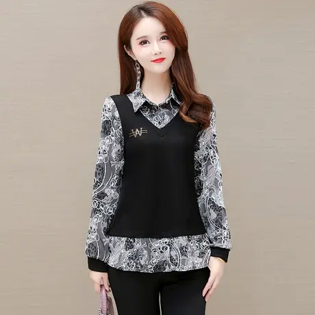 雪纺衫女秋款上衣2023早秋新款小衫打底高档洋气大码遮肚子妈妈装商品大图