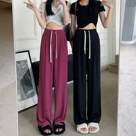 冰丝阔腿裤女夏季2023薄款高腰垂感宽松显瘦直筒休闲拖地西装裤子商品大图