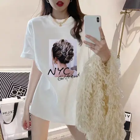 白色短袖t恤女装2023年夏季新款半袖体恤设计感小众宽松纯棉上衣图片