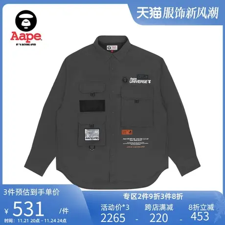 Aape旗舰店男装秋款猿颜多色刺绣工装口袋牛仔长袖衬衫8397XXI图片