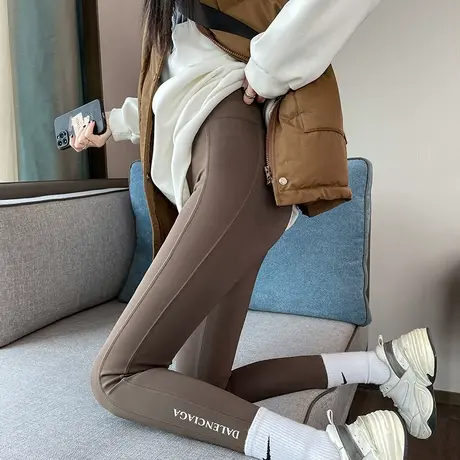 卡其色加绒加厚鲨鱼皮打底裤女外穿高腰收腹提臀秋冬瑜伽芭比裤子商品大图