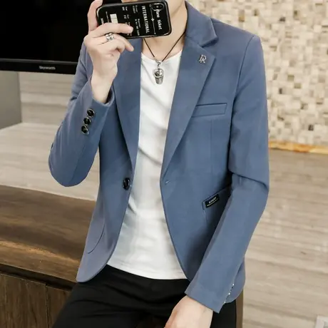 西服男毛呢外套春秋韩版潮流宽松秋季休闲呢西装上衣单件修身帅气商品大图