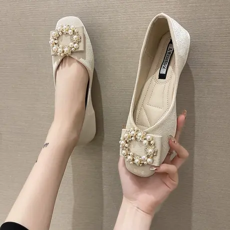 单鞋女2023春季新款晚晚风配裙子女鞋百搭方头软底浅口豆豆鞋瓢鞋商品大图