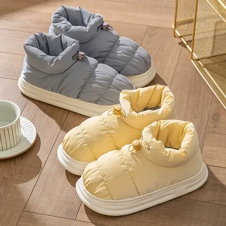 羽绒高帮棉拖鞋女包跟冬季居家室内情侣保暖防水加绒棉鞋冬天家用商品大图