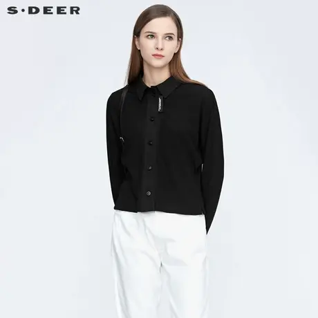 sdeer圣迪奥女装春秋装翻领肌理字母休闲短款衬衫S21180506图片