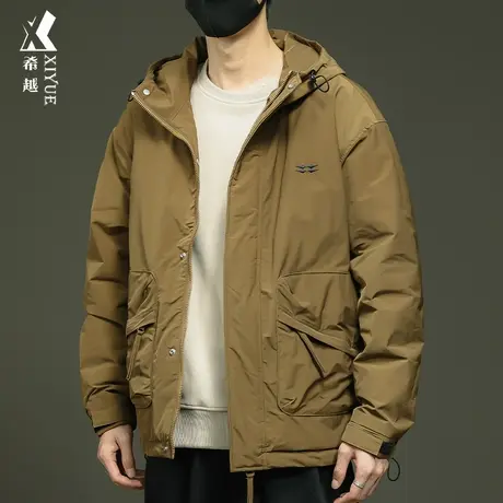 希越户外工装连帽棉衣男冬季新款宽松大码加棉加厚男士冲锋衣外套商品大图