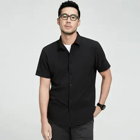 免烫冰丝弹力黑衬衫男装短袖痞帅内搭高级商务休闲大码宽松衬衣服图片