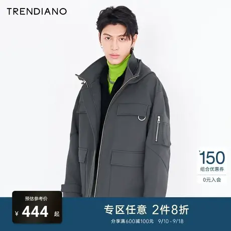 TRENDIANO官方潮牌秋冬男装时尚简约宽松夹克连帽拉链工装外套男商品大图