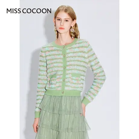 MISSCOCOON【莫奈花园】24春新款浪漫蝴蝶纱撞色慵懒风针织开衫商品大图