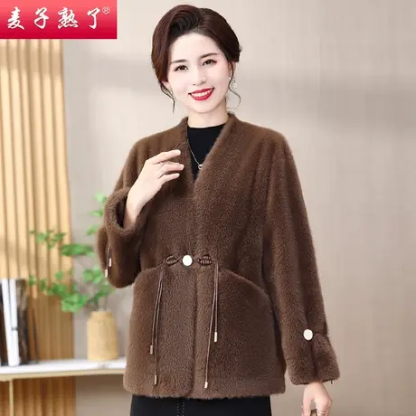 妈妈冬装新款仿水貂绒保暖抓绒小香风外套气质中老年人女装棉衣服商品大图