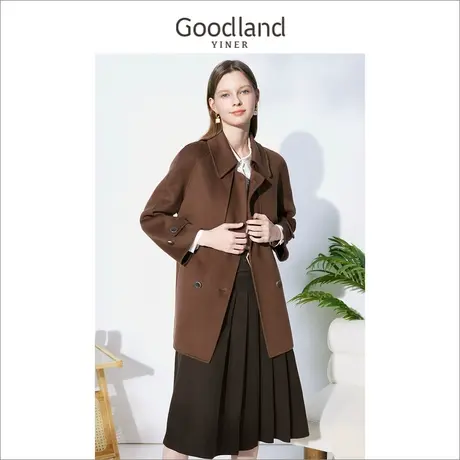 *Goodland女装2022冬季新款风衣款袖袢设计纯羊毛双面呢大衣商品大图