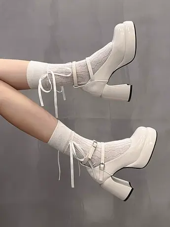 高跟鞋女婚鞋法式珍珠蝴蝶结玛丽珍鞋防水台粗跟单鞋气质伴娘鞋商品大图