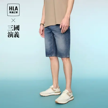HLA/海澜之家三国演义牛仔中裤2024春夏新款五袋款中腰织唛裤子男商品大图