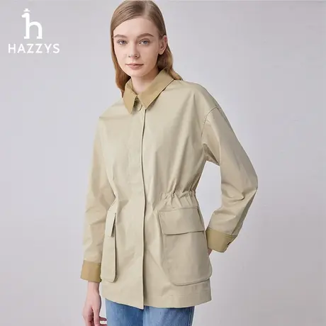 【商场同款】Hazzys哈吉斯2024春季新品休闲抽绳调节大摆式风衣女图片