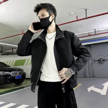 春季工装夹克男2024新款潮牌纯色休闲痞帅立领男装青年外套上衣商品大图
