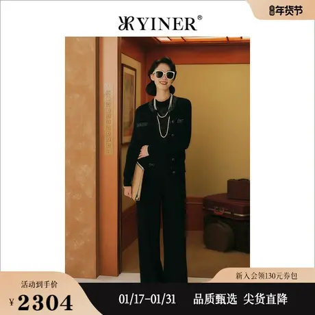 【1996系列】YINER音儿女装秋季羊绒含绵羊毛钉珠领针织衫图片