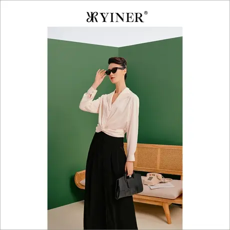 YINER音儿女装2023春季时尚优雅翻领长袖衬衫上衣商品大图