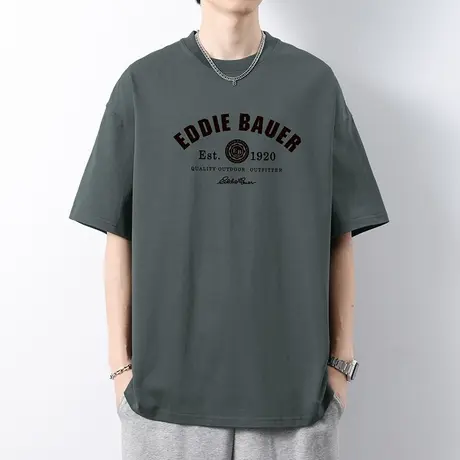 260g美式重磅纯棉t恤男短袖夏季潮流字母印花圆领上衣服全棉体恤图片