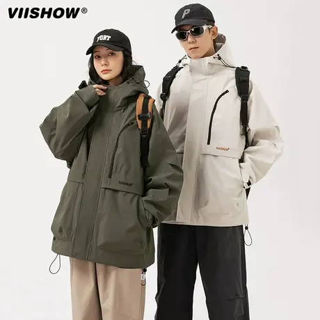VIISHOW夹克男春季日系潮牌连帽冲锋外套男春秋新款休闲工装外套商品大图