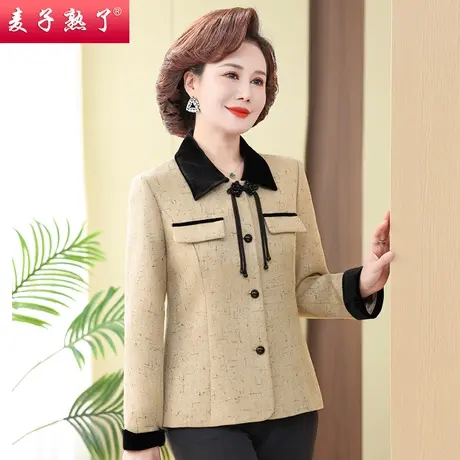 妈妈秋装时尚小香风外套中年女装短款西装中老年春秋洋气毛呢上衣商品大图