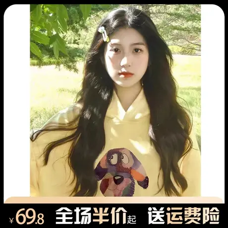 重磅连帽卫衣女加绒加厚秋冬2024新款银狐绒美式复古潮牌宽松外套商品大图