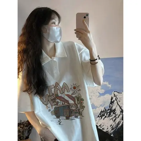 卡通动漫短袖T恤女夏装韩版百搭宽松显瘦翻领POLO衫半袖上衣潮ins商品大图