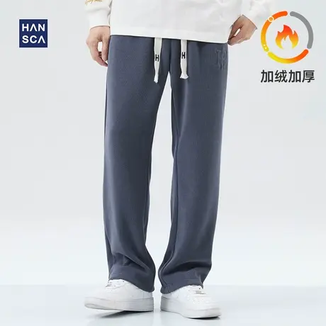 hansca加绒休闲裤男2022秋冬新款青少年加厚直筒宽松保暖运动长裤商品大图
