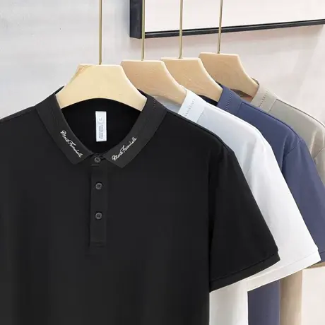 简约刺绣白色短袖polo衫男潮牌潮流衣服2024夏季新款男士翻领t恤图片