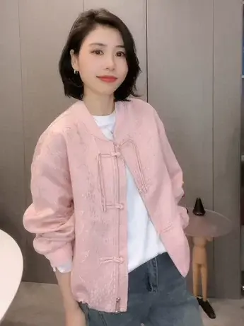 中式国风外套2024春秋新款时尚盘扣提花休闲百搭短款棒球服上衣潮商品大图