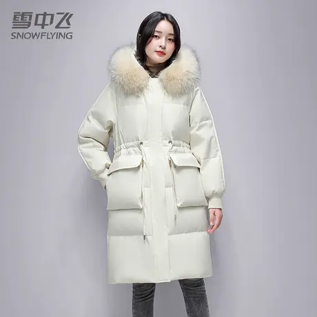 雪中飞羽绒服女中长款2023年新款时尚毛领收腰宽松厚鸭绒冬装外套商品大图